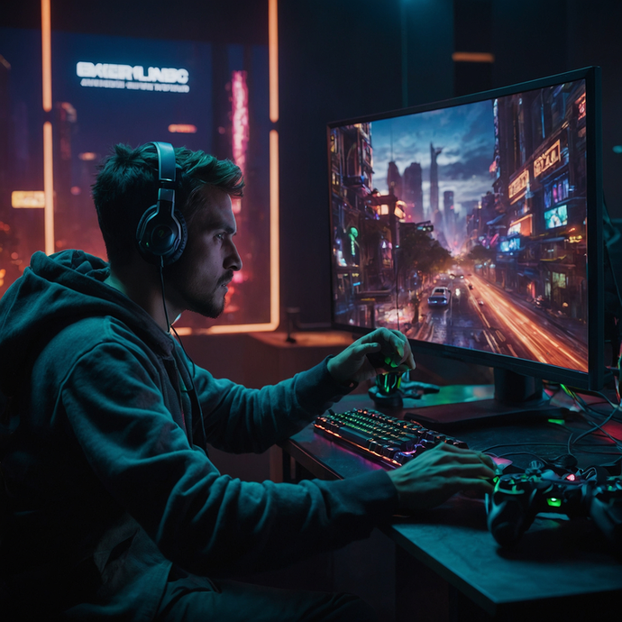 Lost in the Neon Glow: A Cyberpunk Gamer’s Focus