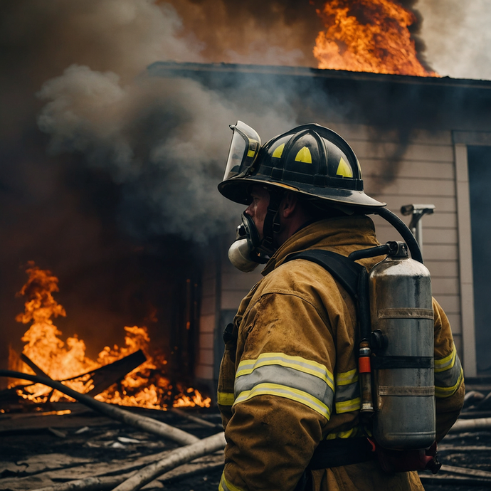 Heroic Silhouette: Firefighter Faces the Blaze