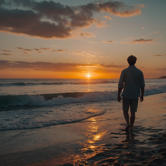 Silhouettes of Solitude: A Sunset Walk on the Beach