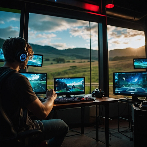 Sunset Serenity: Gamer Finds Focus Amidst Mountain Views