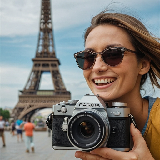 Capturing Parisian Joy: A Smile Before the Eiffel Tower