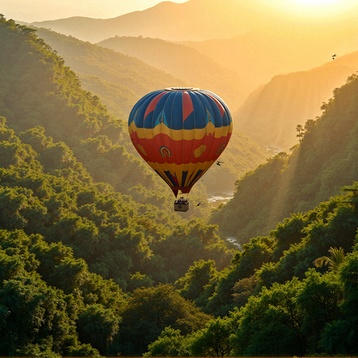 Tranquil Sunset Flight Over a Lush Valley