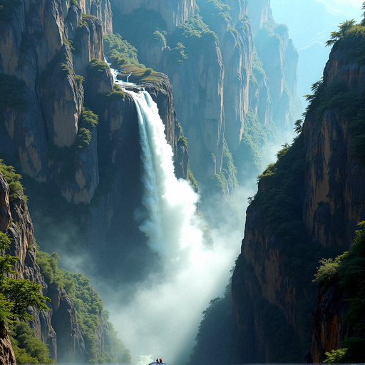 Majestic Waterfall Plunges Through a Narrow Canyon