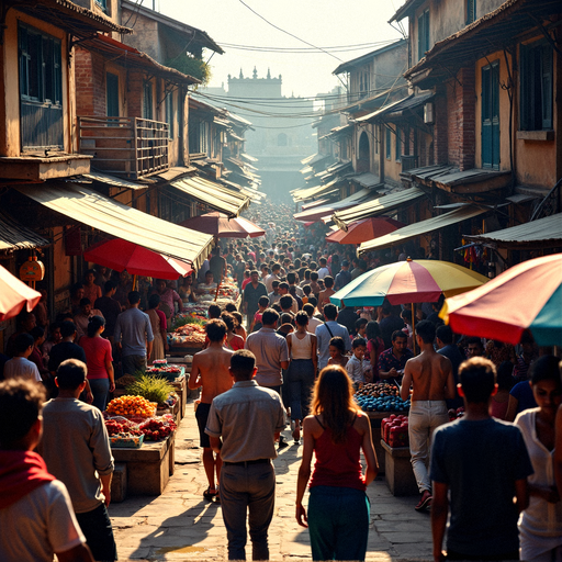 Lost in the Golden Glow of a Bustling Asian Market