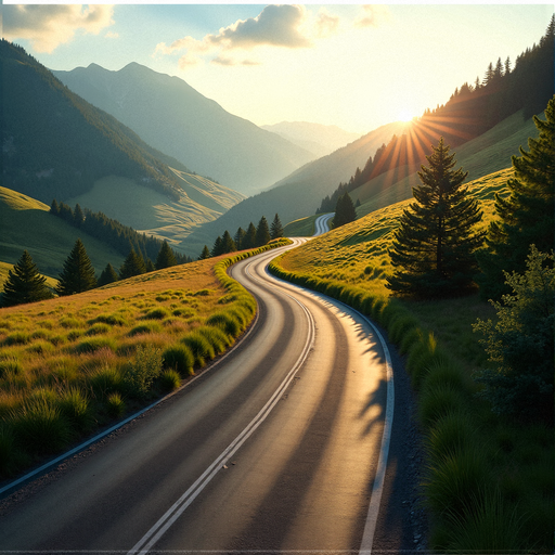 Golden Hour Majesty: A Winding Road Through Sunset’s Embrace