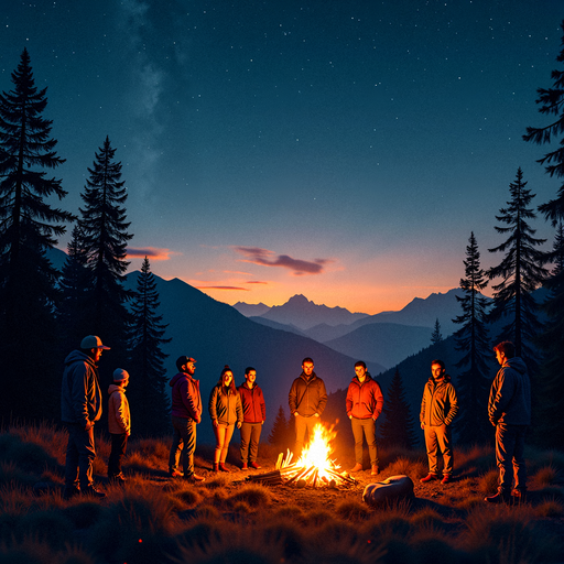 Campfire Glow Against a Mountain Sunset