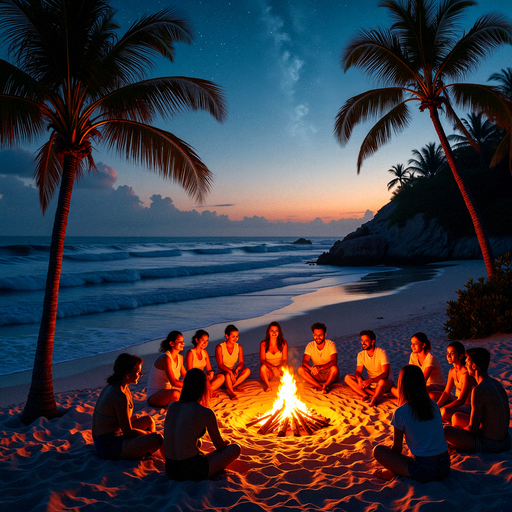 Campfire Glow: Friends Gather Under the Stars