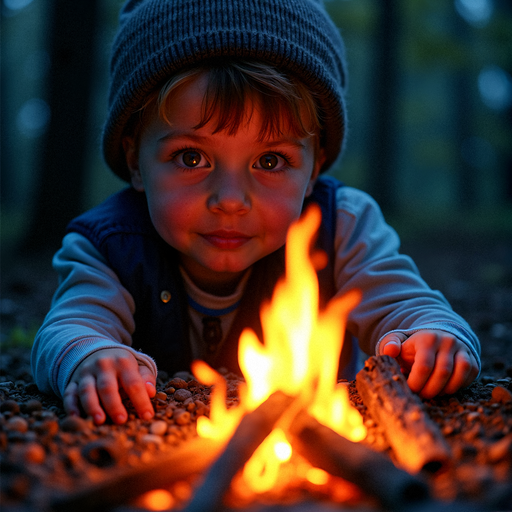 A Boy’s Nighttime Adventure: Mystery and Warmth by the Fire