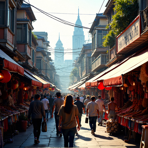 Vibrant City Life: A Bustling Street Market