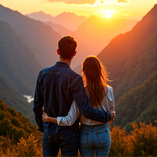 Love Amidst the Peaks: A Silhouette of Romance at Sunset