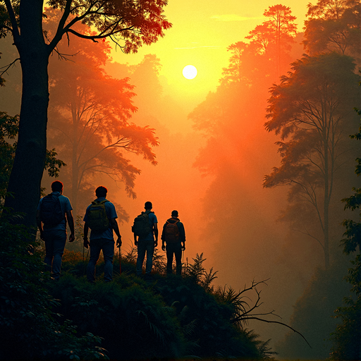 Silhouettes of Adventure: Hikers Embrace the Misty Sunrise