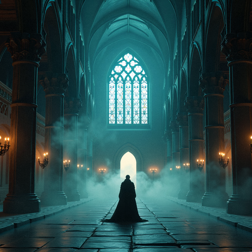 Lost in the Shadows: A Solitary Figure in a Gothic Cathedral