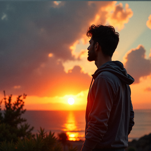 Silhouetted Serenity: A Man Contemplates the Sunset