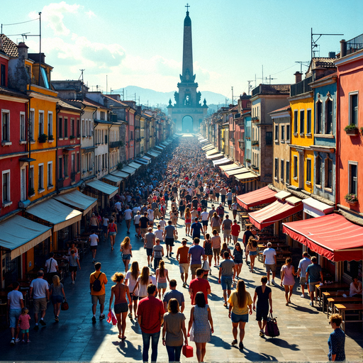 Vibrant European Street Scene Captures the Joy of Summer