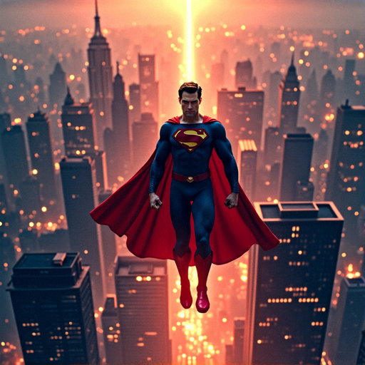 Superman Soars Above a City in Dramatic Display