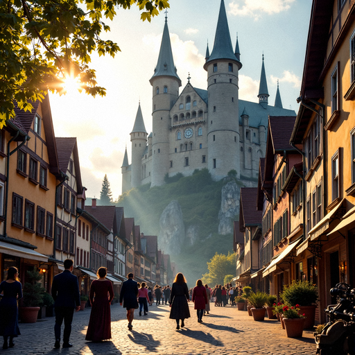 Enchanted Sunset Over a Fairytale Town