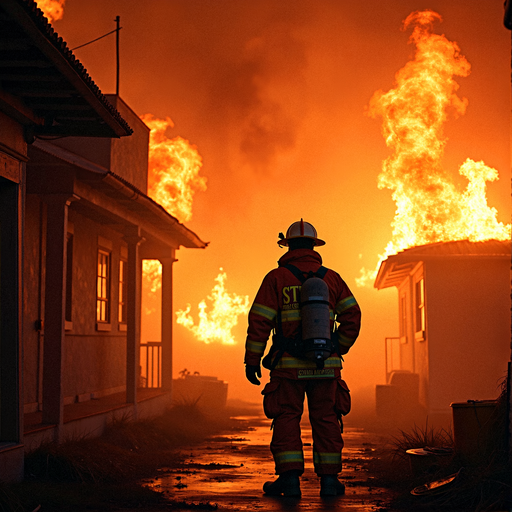 Firefighter Stands Tall Amidst Blazing Inferno