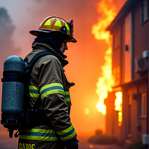 Silhouette of Courage: Firefighter Faces the Blaze