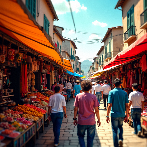 Vibrant Street Market Bustles with Life