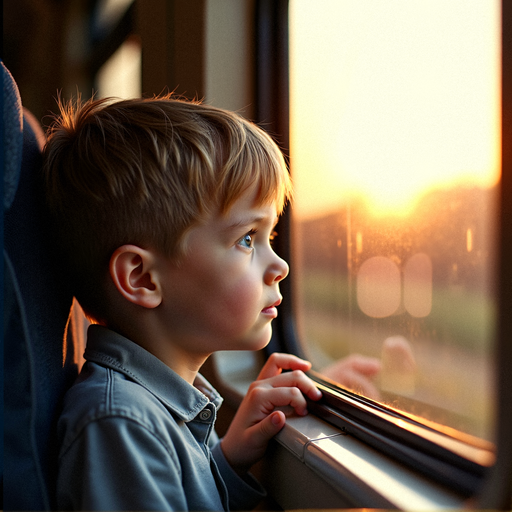 Golden Hour Reflections: A Boy’s Wistful Gaze at Sunset