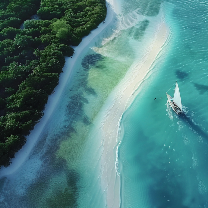 Paradise Found: A Sailboat Anchored in Pristine Turquoise Waters