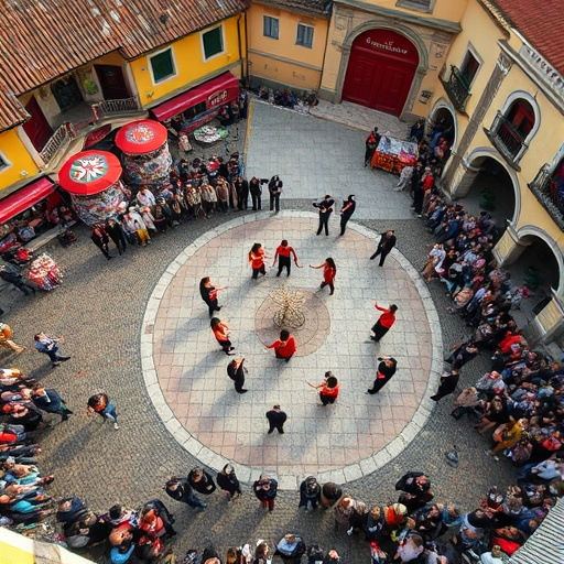 A Symphony of Color and Movement: Dance in the Cobblestone Street