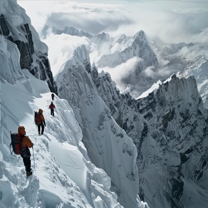 Conquering the Summit: A Breathtaking Ascent Through Snowy Peaks