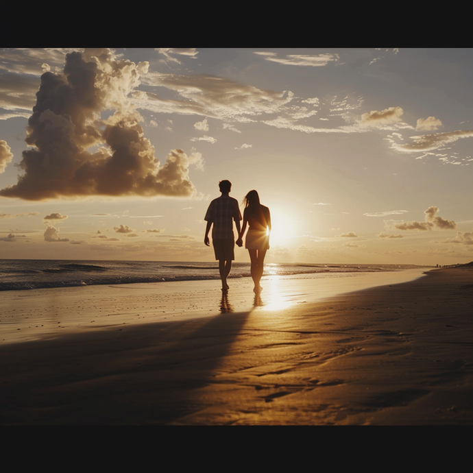 Sunset Romance: A Couple’s Walk on the Beach