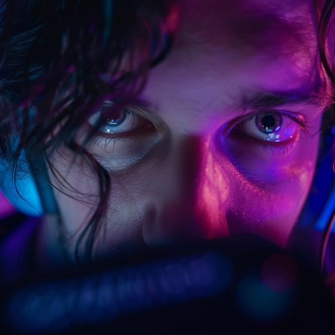 Lost in the Neon Glow: A Moment of Intense Focus