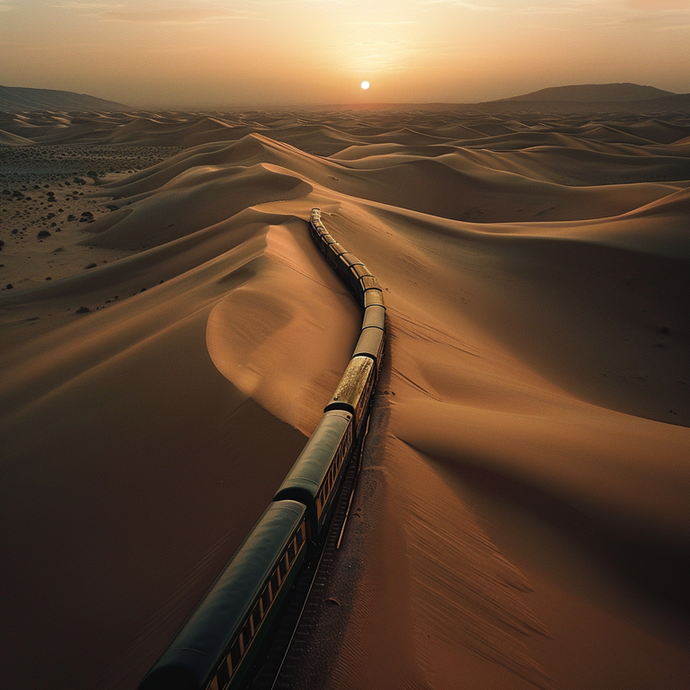 Lost in the Desert’s Embrace: A Train’s Solitary Journey