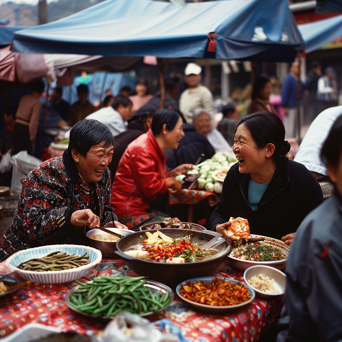 Laughter and Feasting: Capturing the Joy of a Bustling Market