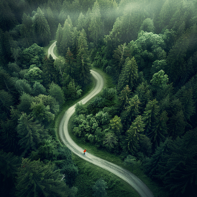 Lost in the Fog: A Solitary Figure on a Winding Path