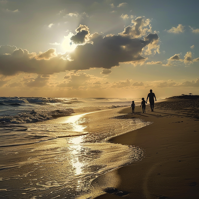 Sunset Silhouettes: A Family’s Tranquil Walk