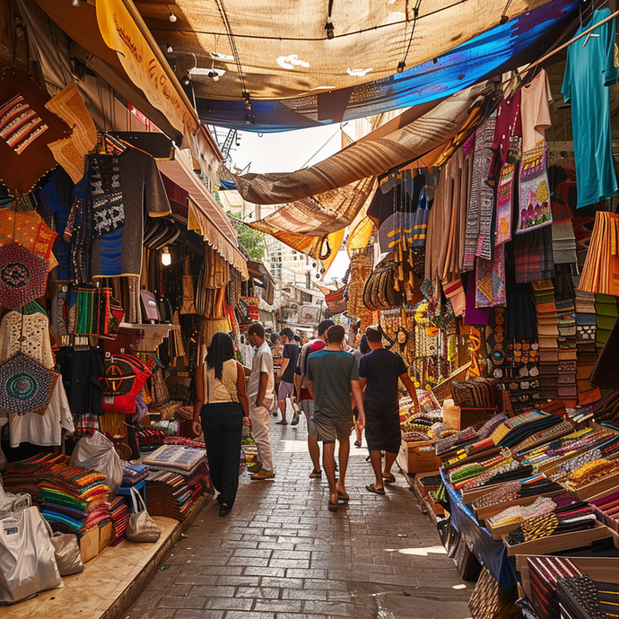 Lost in the Labyrinth: A Low-Angle Glimpse into a Bustling Marketplace