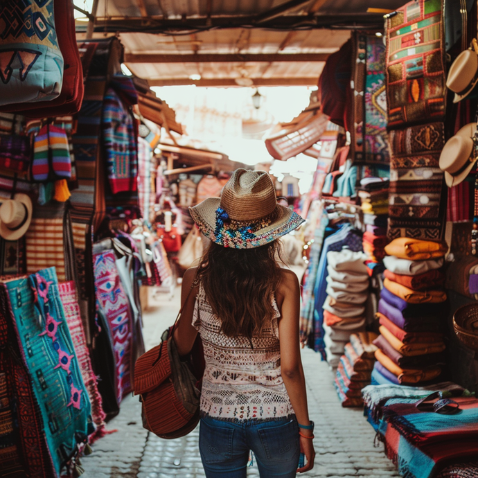 Lost in the Tapestry of Color: A Woman’s Journey Through a Vibrant Market