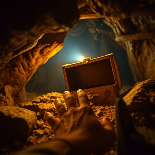 Will They Find the Treasure? Mysterious Hand Reaches for Chest in Cave