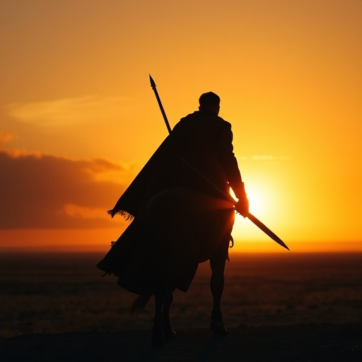 Silhouetted Against the Setting Sun: A Lone Figure in a Desolate Landscape