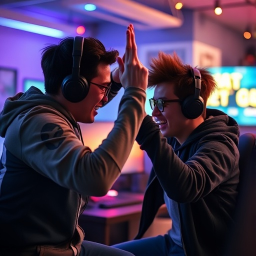 Victory High Five: Neon Lights and Gaming Glory