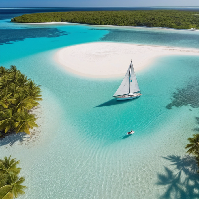 Tranquility from Above: A Sailboat Anchored in Paradise