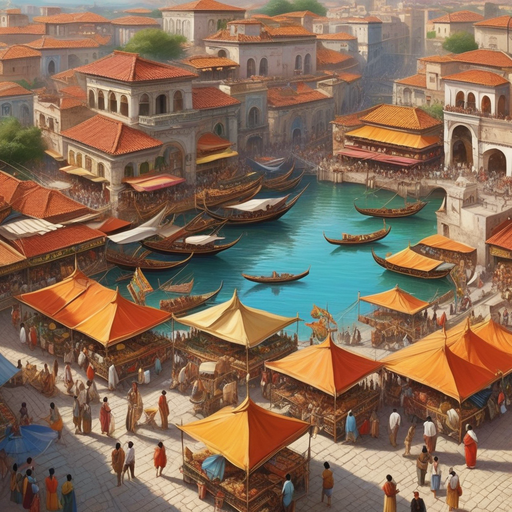 A Whimsical Cityscape: Where Boats Meet Bustling Markets