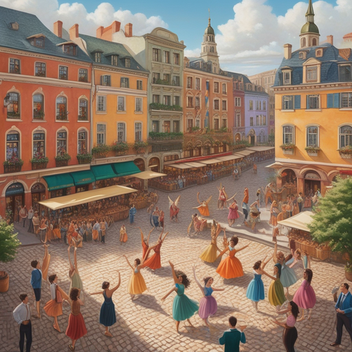 A Whimsical Dance in a Charming European Town Square