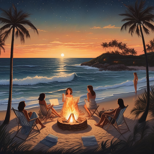 Serene Beach Bonfire Under a Starry Sky