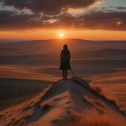 Silhouette of Hope: A Lone Figure Contemplates the Setting Sun