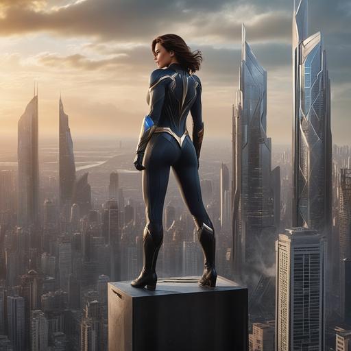 Silhouetted Heroine: A Powerful Presence Against the Futuristic Sunset