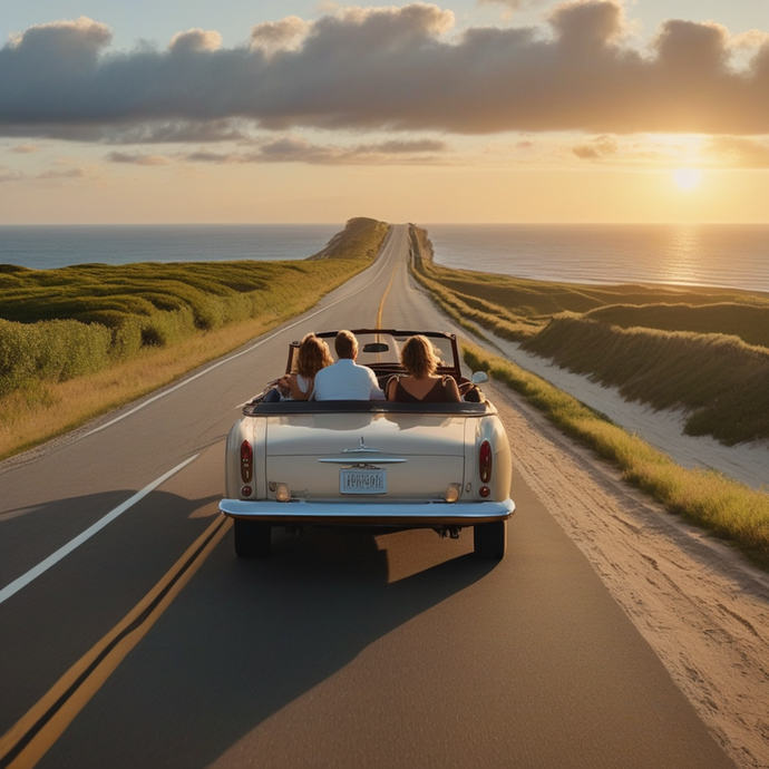 Sunset Cruise: A Classic Car Ride Towards Freedom