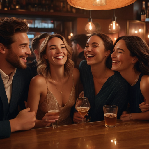 Laughter, Drinks, and Good Times: Friends Connect at a Cozy Bar