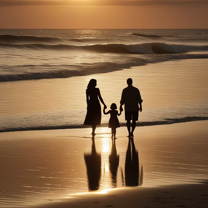 Silhouettes of Hope: A Family’s Sunset Embrace