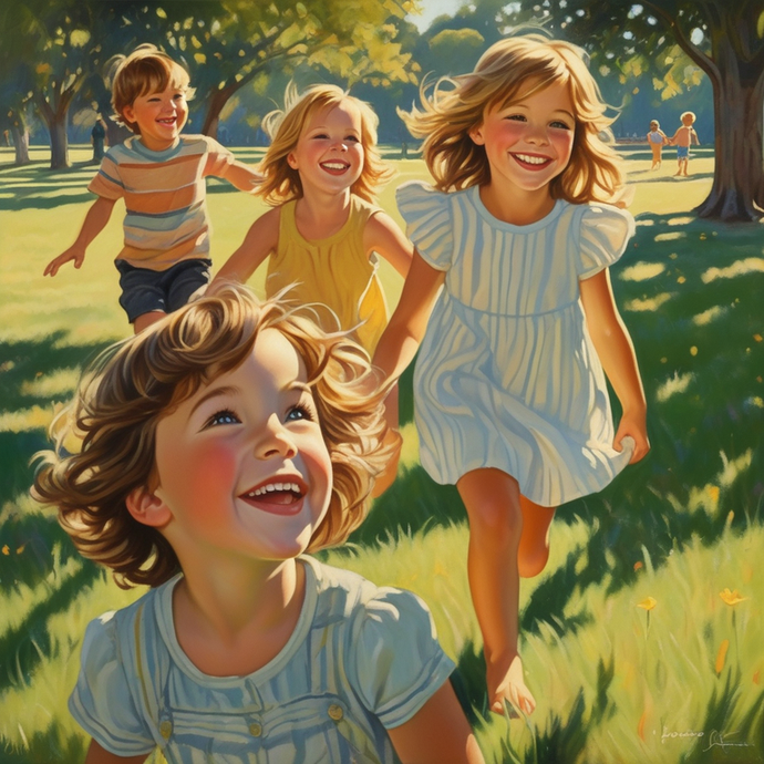 Sun-Kissed Joy: Children Running Free in a Field of Happiness