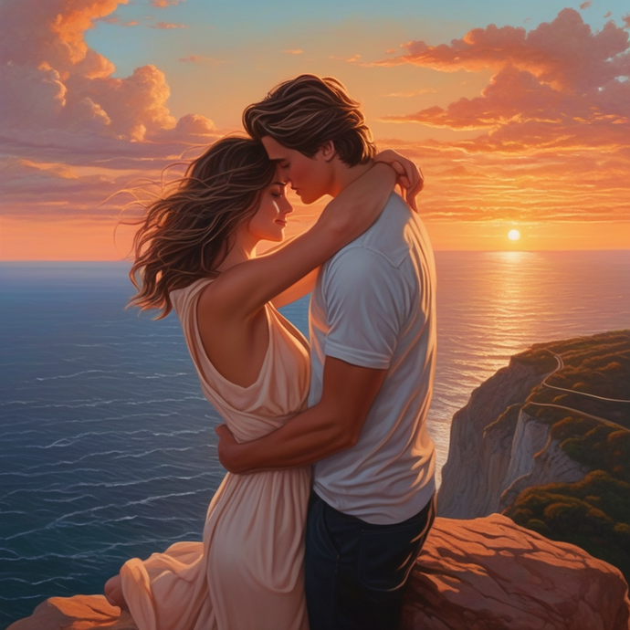 Sunset Embrace: A Moment of Love on the Cliffside