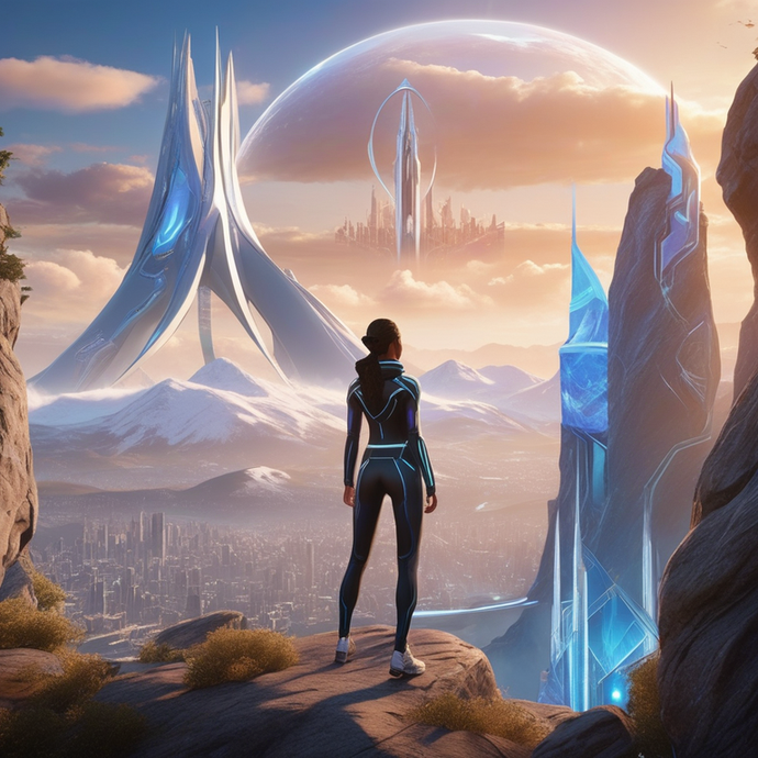 A Lone Figure Gazes into a Futuristic Horizon